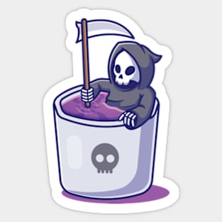 Cute grim reaper in mug Sticker